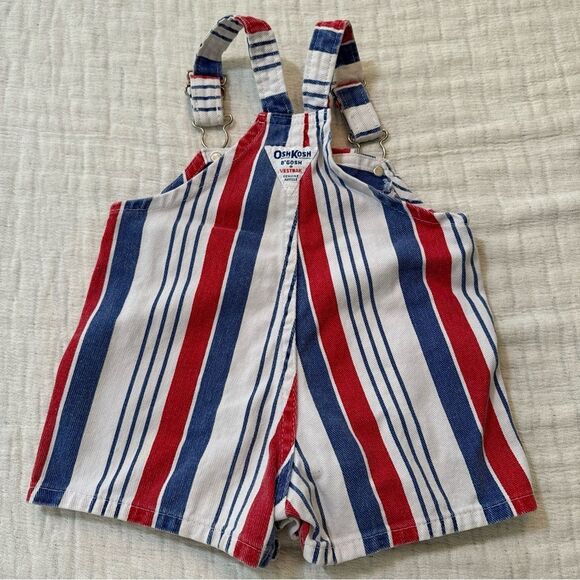 Vintage OshKosh Short Overalls, Size 12M Red White & Blue Stripes, Retro USA - Picture 2 of 6